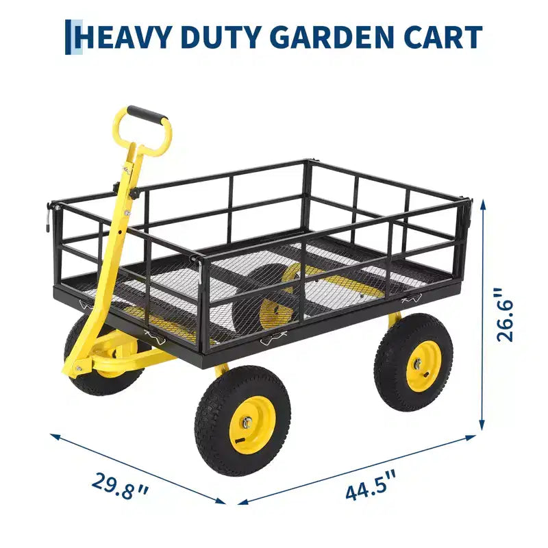 Heavy Duty Steel Garden Cart, Garden Wagon with 13 Inch Tires, 180 Rotating Handle, ATV & Tractor Compatible