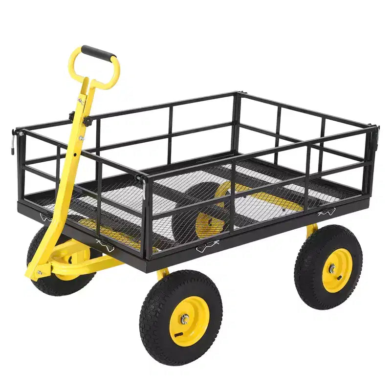 Heavy Duty Steel Garden Cart, Garden Wagon with 13 Inch Tires, 180 Rotating Handle, ATV & Tractor Compatible