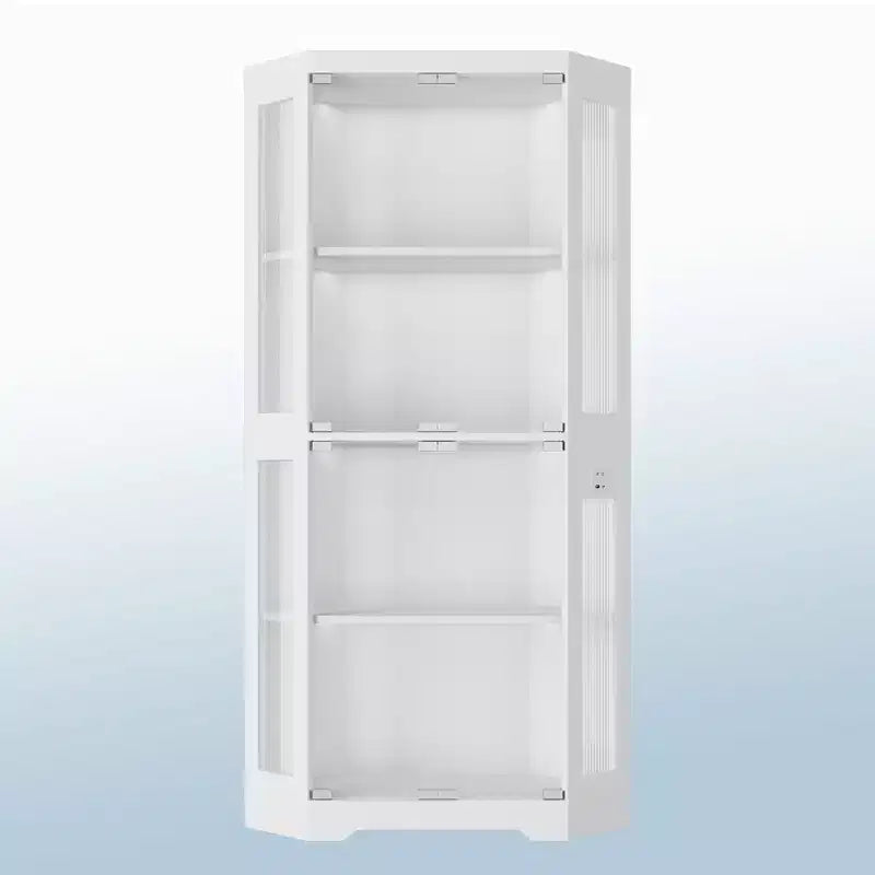 4-Tier Corner Display Cabinet with Glass Doors & LED Lights, Modern Curio Case Bookshelf Storage Organizer for Collectibles & Living Room