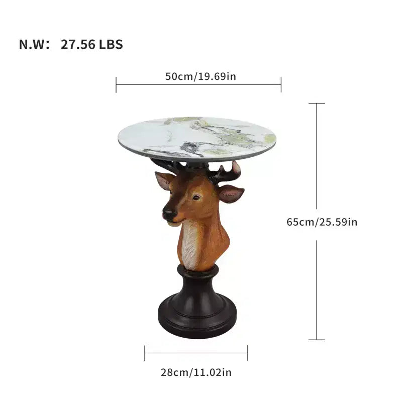 Deer Head Accent Table, Animal Statue End Table for Living Room Home Decor