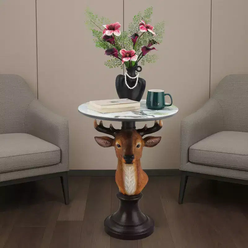 Deer Head Accent Table, Animal Statue End Table for Living Room Home Decor