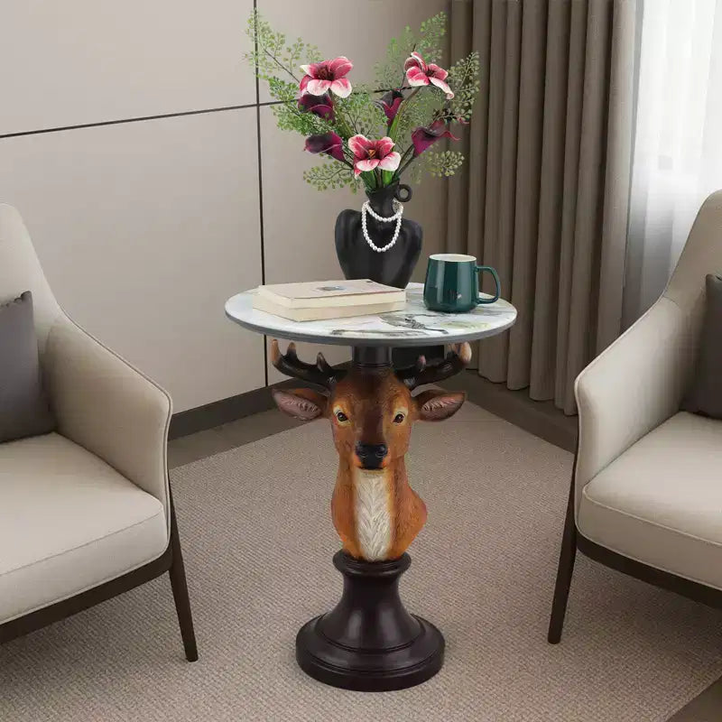 Deer Head Accent Table, Animal Statue End Table for Living Room Home Decor