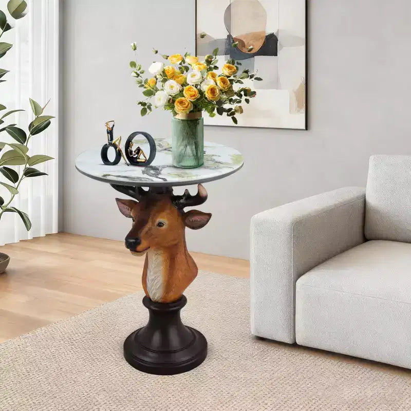 Deer Head Accent Table, Animal Statue End Table for Living Room Home Decor