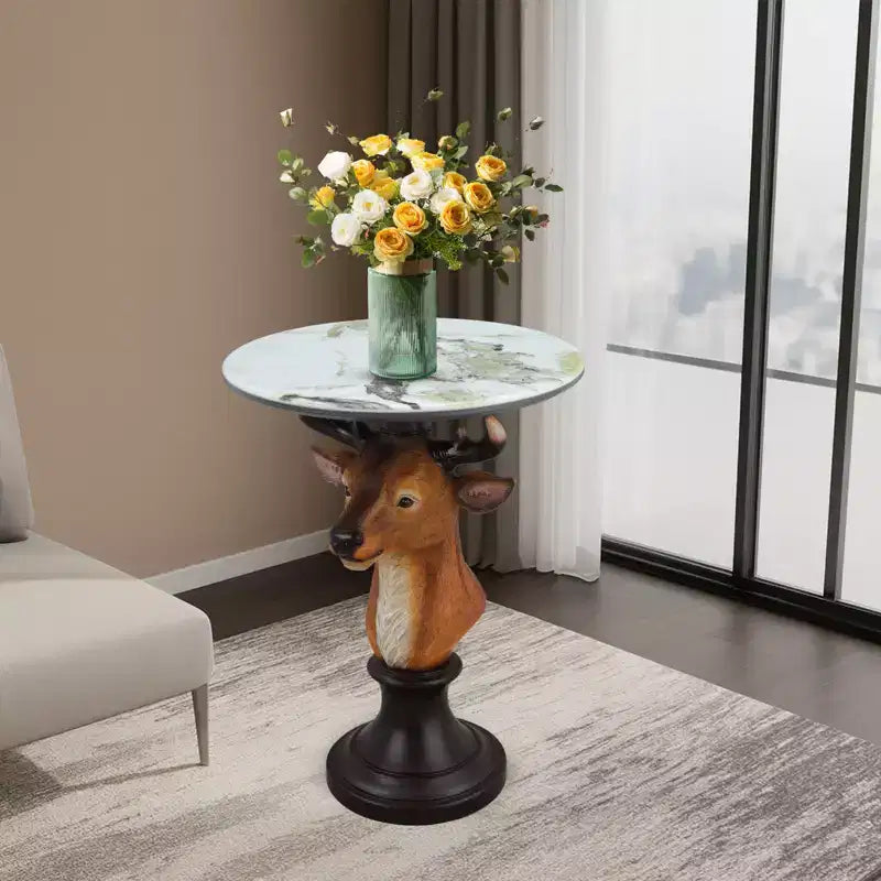 Deer Head Accent Table, Animal Statue End Table for Living Room Home Decor