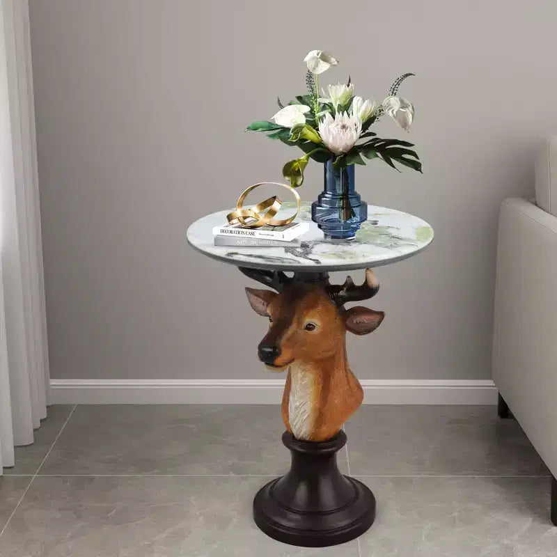 Deer Head Accent Table, Animal Statue End Table for Living Room Home Decor