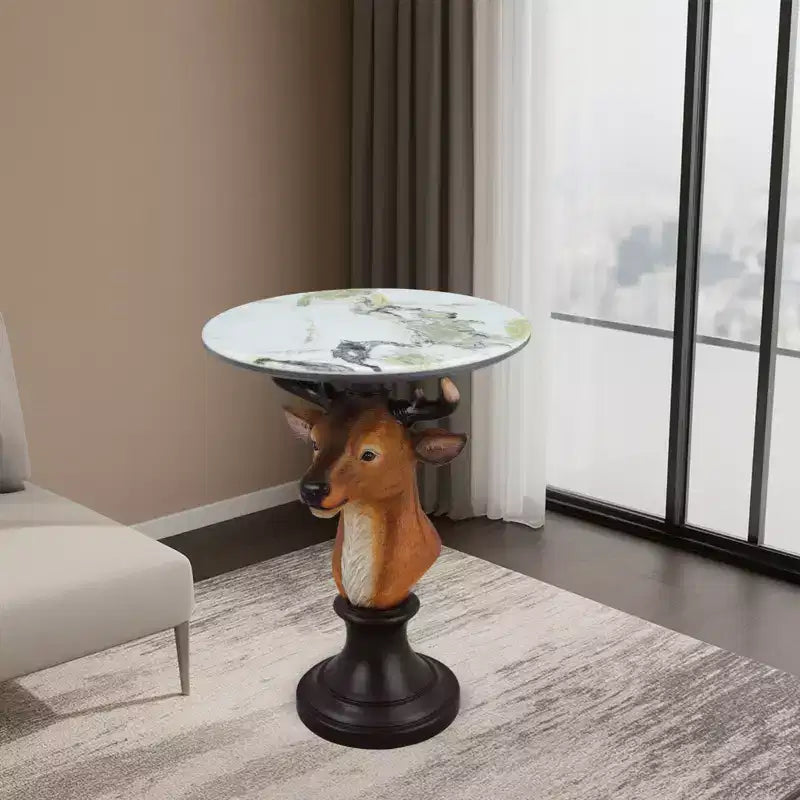 Deer Head Accent Table, Animal Statue End Table for Living Room Home Decor