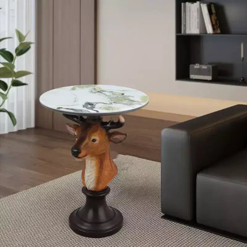 Deer Head Accent Table, Animal Statue End Table for Living Room Home Decor