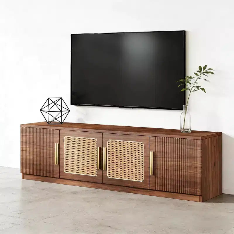 Modern 71" Wooden TV Stand with 4 Doors and 6 Shelves