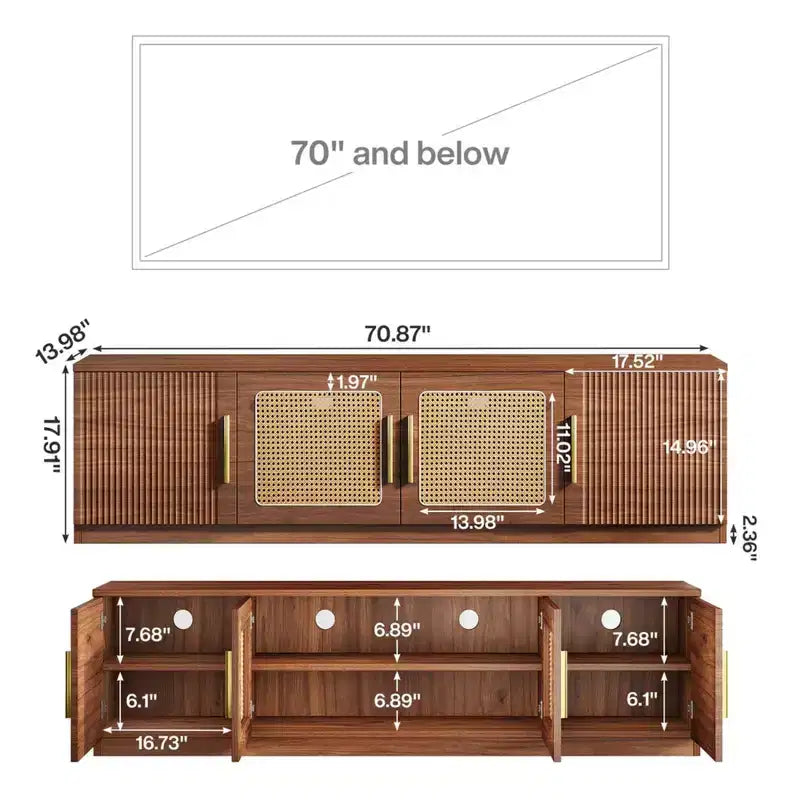 Modern 71" Wooden TV Stand with 4 Doors and 6 Shelves
