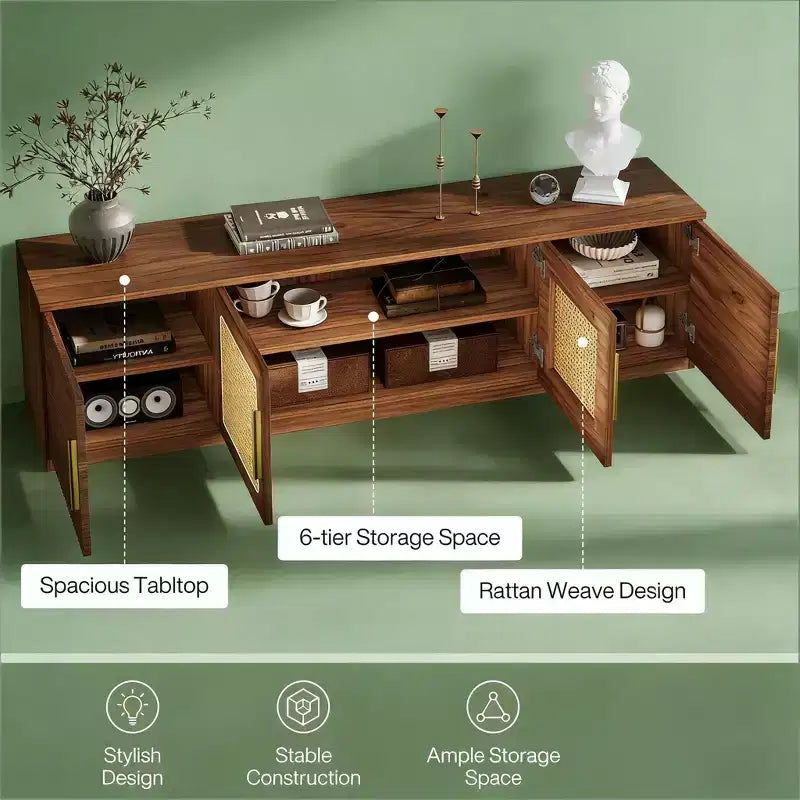 Modern 71" Wooden TV Stand with 4 Doors and 6 Shelves