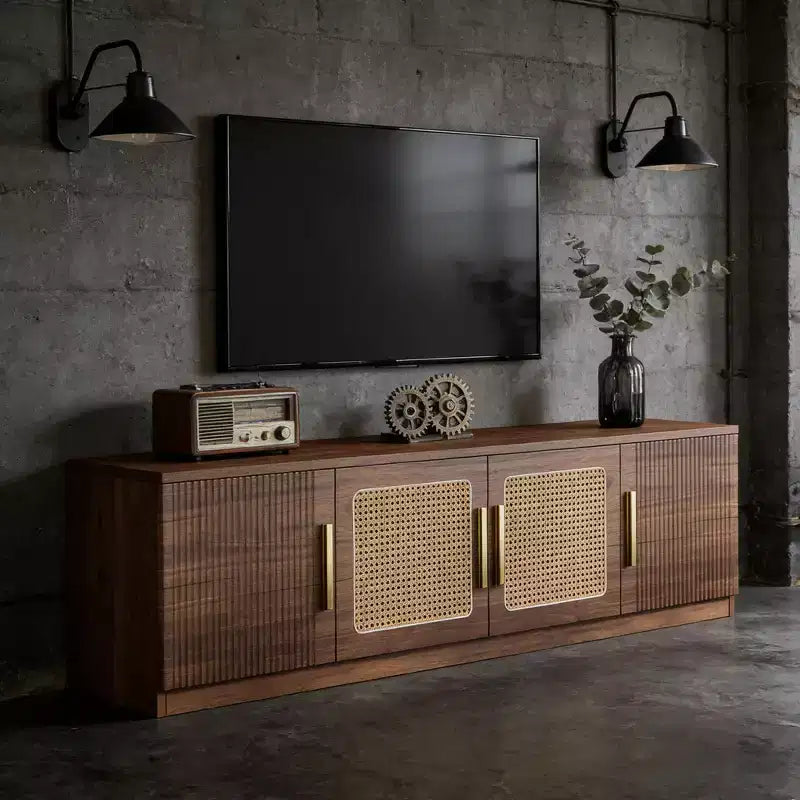 Modern 71" Wooden TV Stand with 4 Doors and 6 Shelves