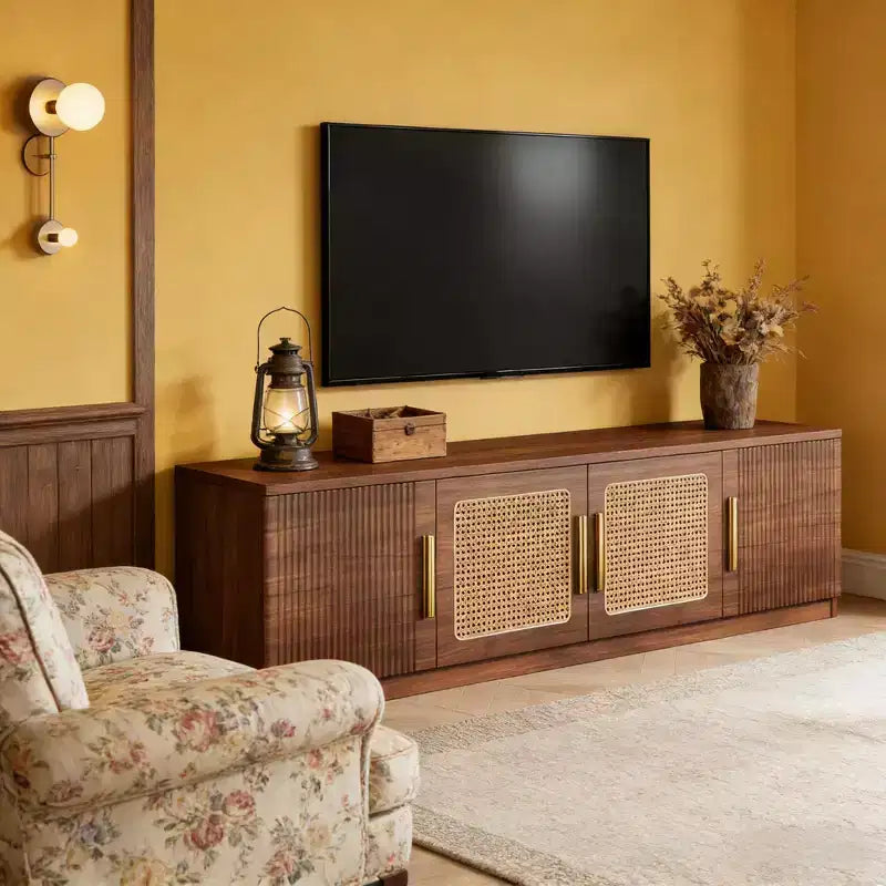 Modern 71" Wooden TV Stand with 4 Doors and 6 Shelves