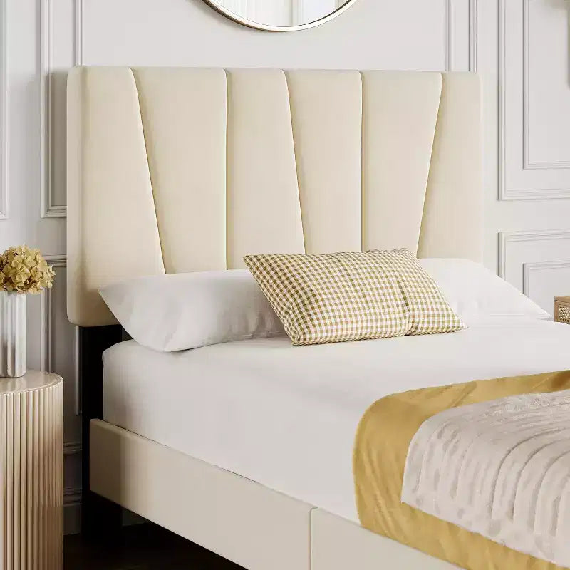 Twin Size Linen Upholstered Platform Bed Frame with Adjustable Headboard, Wooden Slats Support, No Box Spring Needed, Easy Assembly
