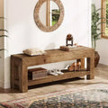47.24" Solid Wood Entryway Bench with Open Shelves, Rustic Brown