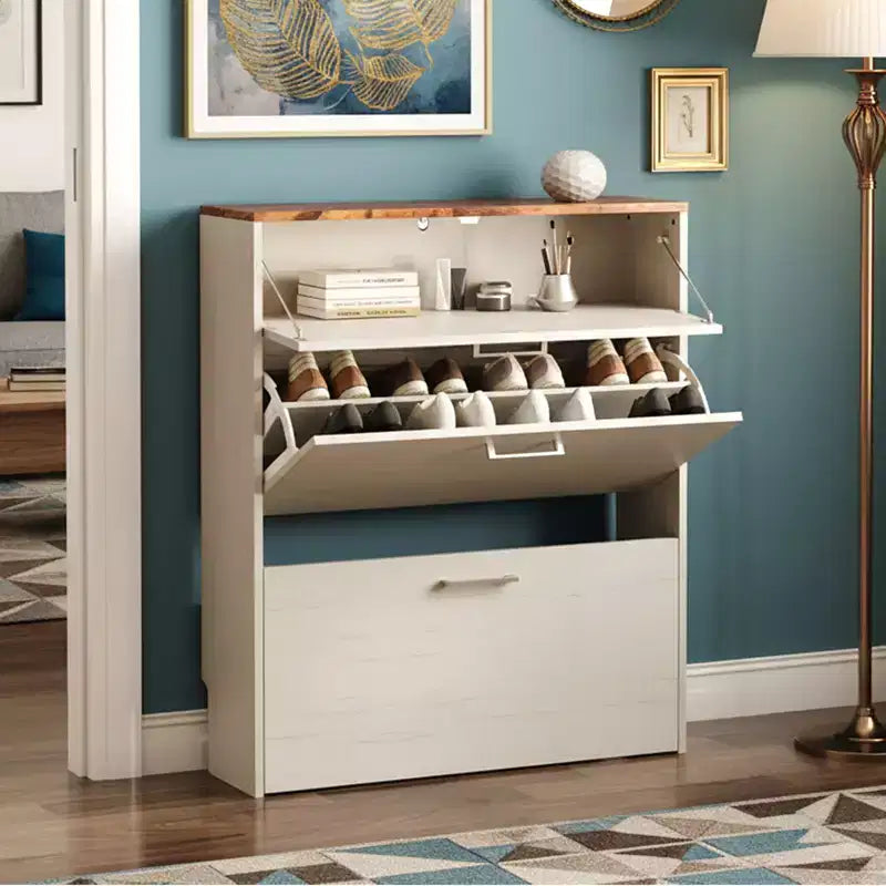 31" Shoe Cabinet with 2 Flip Drawers and 1 Standard Drawer, Holds 16 Pairs