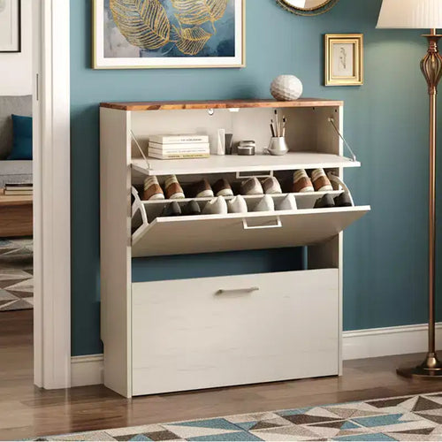 31" Shoe Cabinet with 2 Flip Drawers and 1 Standard Drawer, Holds 16 Pairs