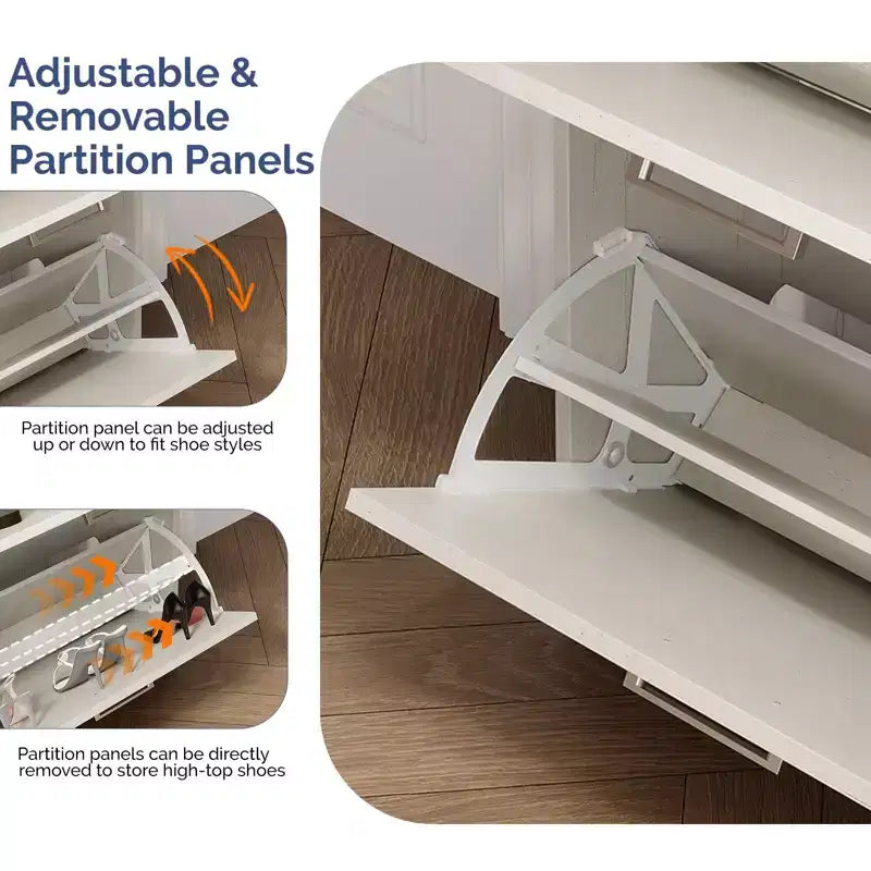 31" Shoe Cabinet with 2 Flip Drawers and 1 Standard Drawer, Holds 16 Pairs