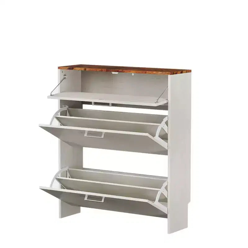 31" Shoe Cabinet with 2 Flip Drawers and 1 Standard Drawer, Holds 16 Pairs