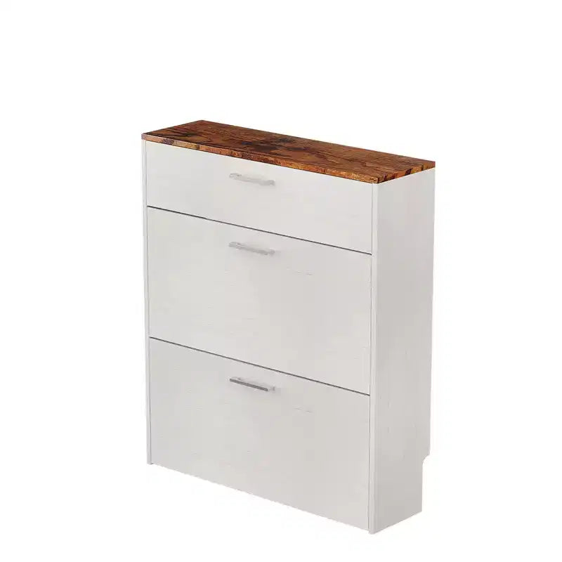 31" Shoe Cabinet with 2 Flip Drawers and 1 Standard Drawer, Holds 16 Pairs