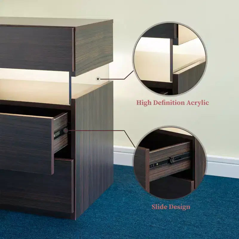 LED Lighted 3-Drawer Nightstand for Bedroom and Living Room