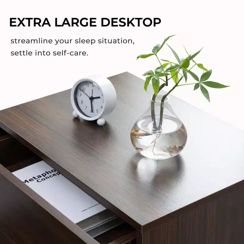 LED Lighted 3-Drawer Nightstand for Bedroom and Living Room