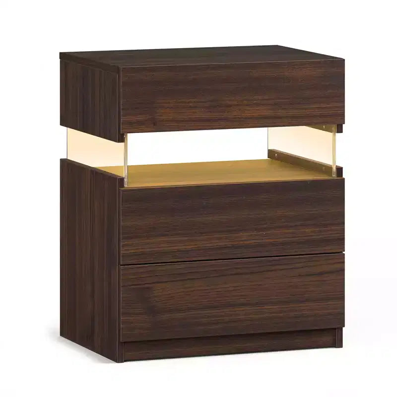 LED Lighted 3-Drawer Nightstand for Bedroom and Living Room