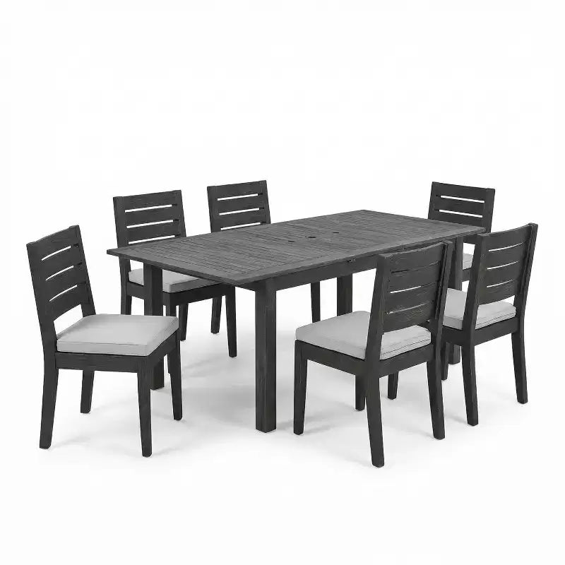 Ensemble de salle à manger 7 pièces moderne en acacia Putra Christopher Knight Home avec table à lattes extensible et coussins