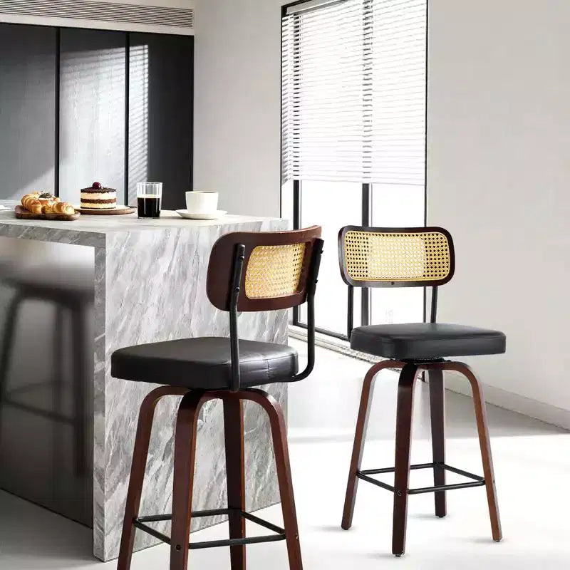 Set of 2 360 Swivel Rattan Counter Height Bar Stools with PU Cushion