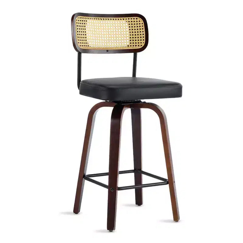 Set of 2 360 Swivel Rattan Counter Height Bar Stools with PU Cushion