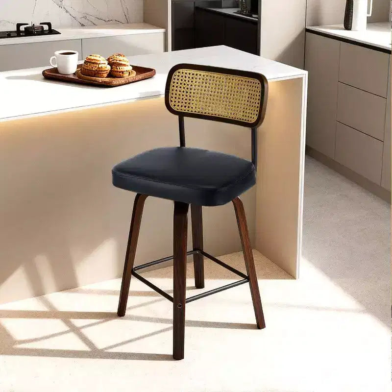 Set of 2 360 Swivel Rattan Counter Height Bar Stools with PU Cushion
