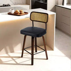 Lot de 2 tabourets de bar pivotants à 360° en rotin de hauteur comptoir avec coussin en PU