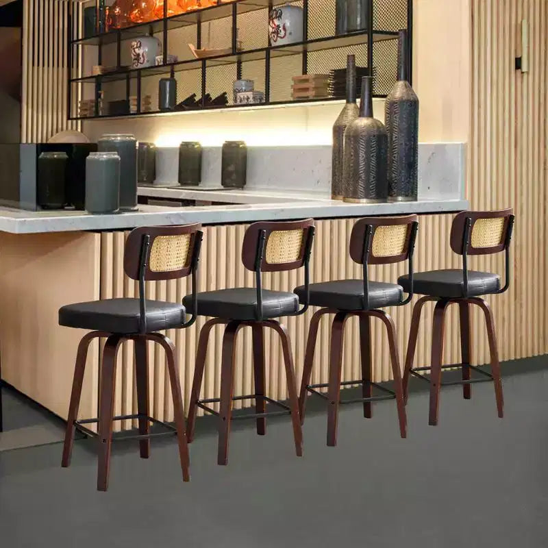 Set of 2 360 Swivel Rattan Counter Height Bar Stools with PU Cushion