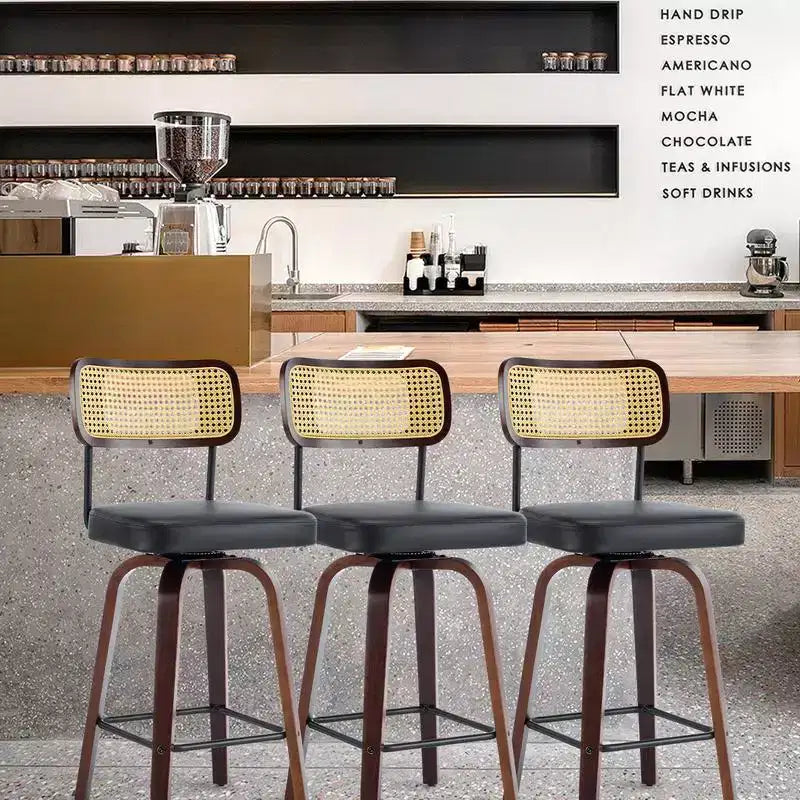 Set of 2 360 Swivel Rattan Counter Height Bar Stools with PU Cushion