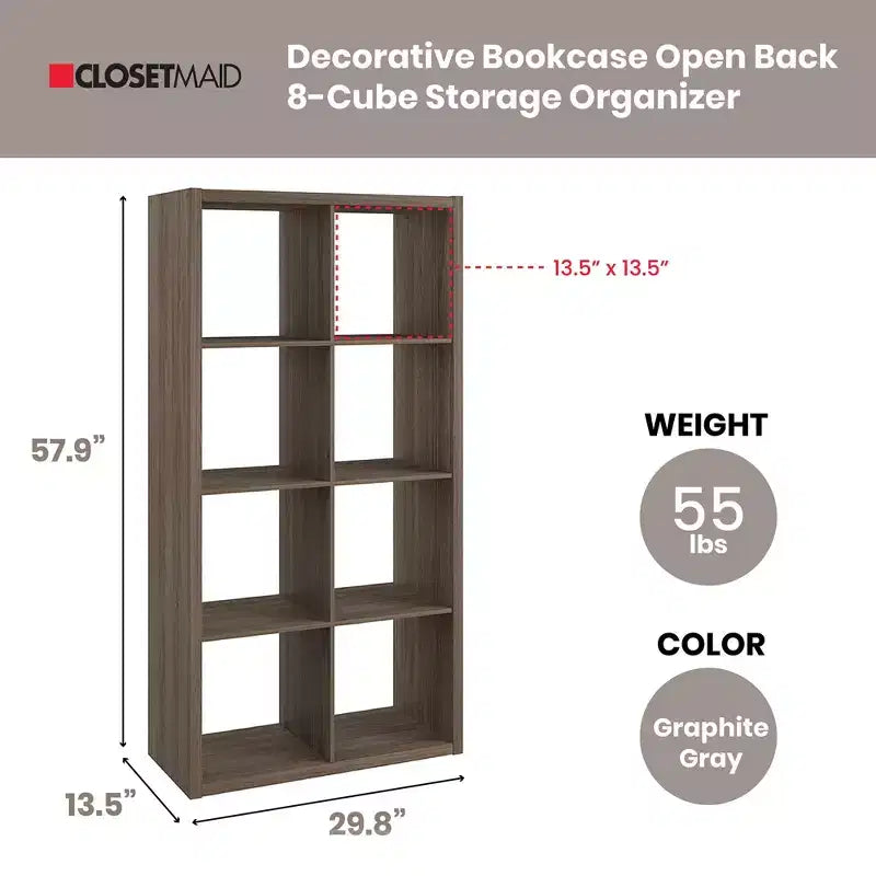 Heavy Duty Open Back 9-Cube Storage Organizer, Graphite Gray