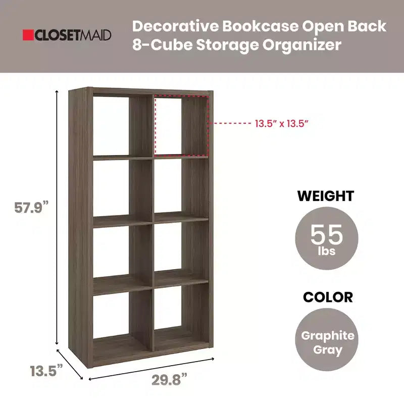 Heavy Duty Open Back 9-Cube Storage Organizer, Graphite Gray