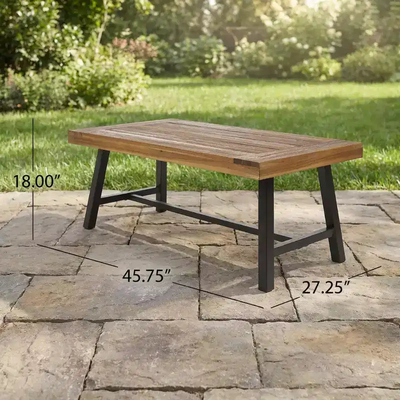 45.75" Acacia Wood Industrial-Style Coffee Table with Powder-Coated Metal Frame