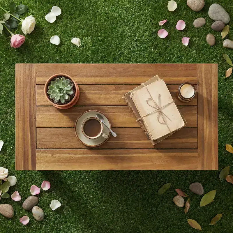45.75" Acacia Wood Industrial-Style Coffee Table with Powder-Coated Metal Frame