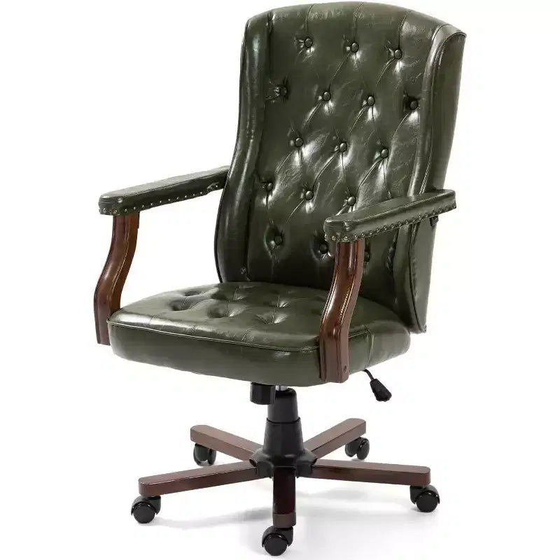 Executive Wingback Office Chair, Ergonomic Faux Leather, Lumbar Support, Adjustable Swivel
