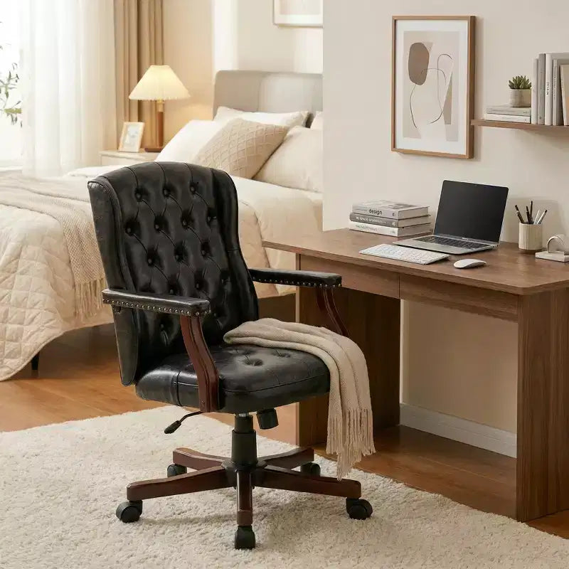 Executive Wingback Office Chair, Ergonomic Faux Leather, Lumbar Support, Adjustable Swivel