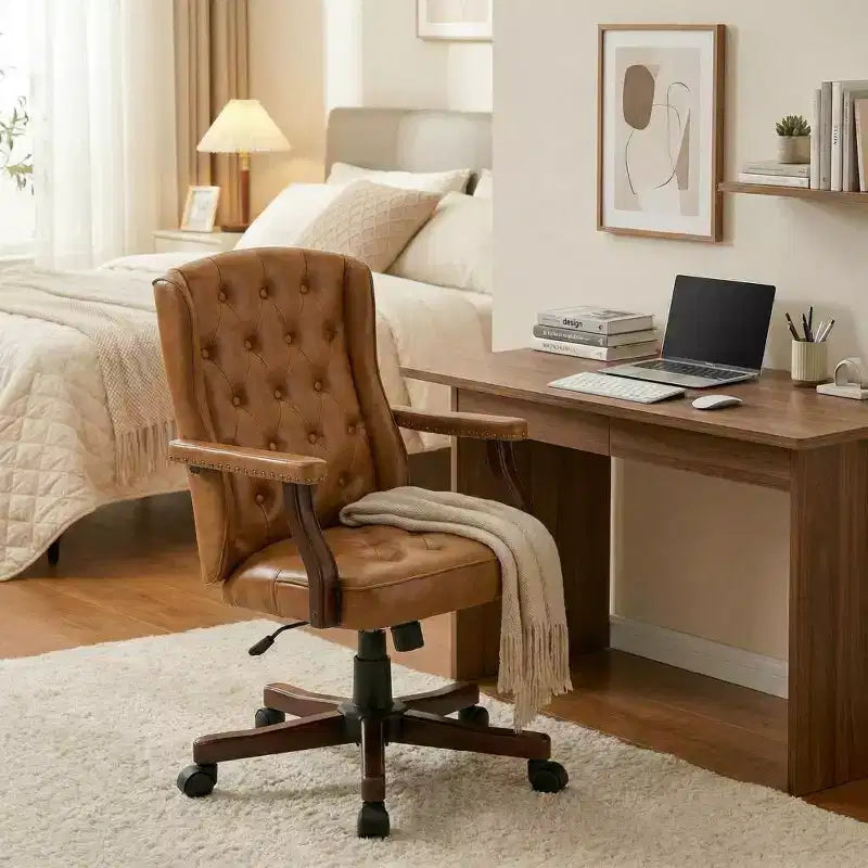 Executive Wingback Office Chair, Ergonomic Faux Leather, Lumbar Support, Adjustable Swivel