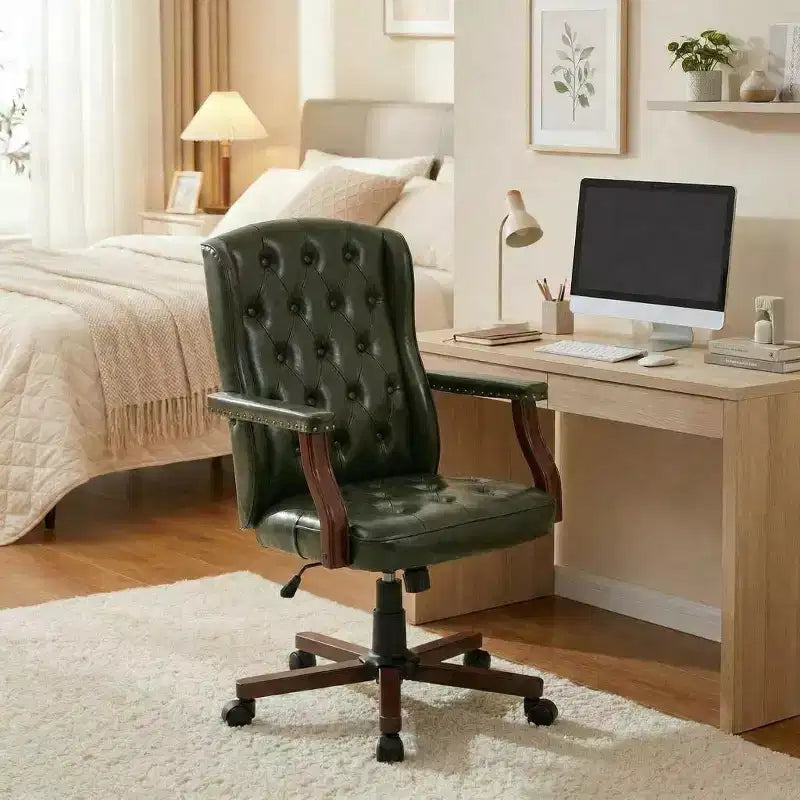Executive Wingback Office Chair, Ergonomic Faux Leather, Lumbar Support, Adjustable Swivel