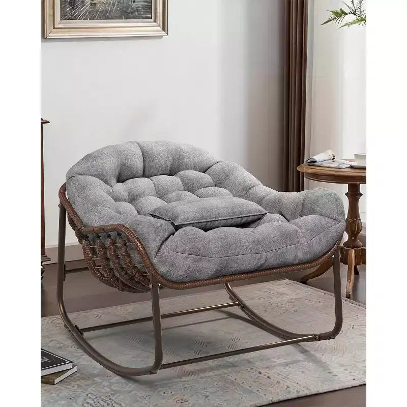 Oversized Outdoor Papasan Rocking Chair  Ergonomic Design Durable Wicker, Weather-Resistant Cushion Supports Up to 450 lbs