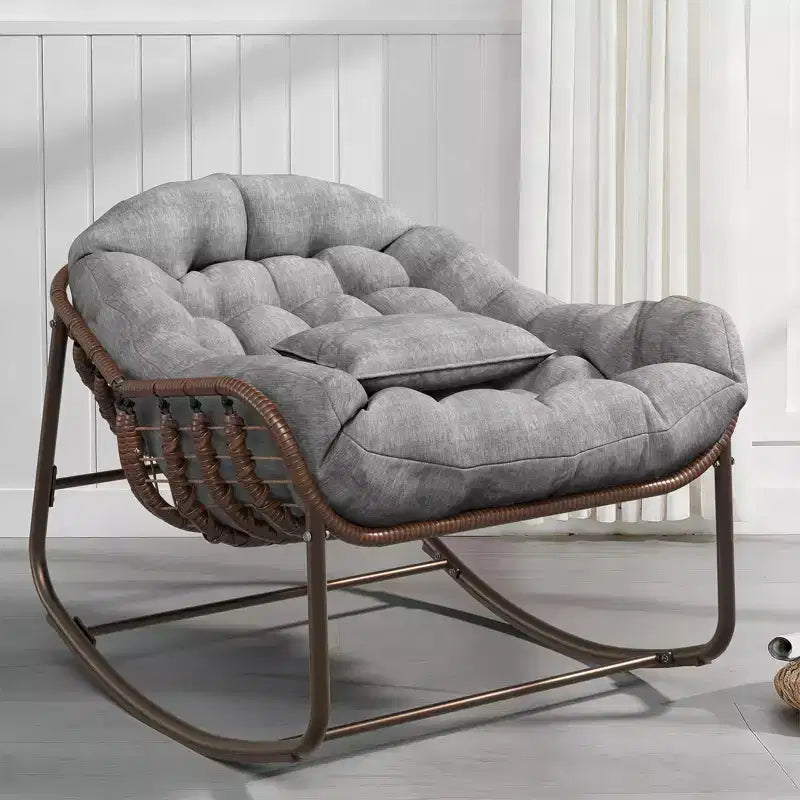 Oversized Outdoor Papasan Rocking Chair  Ergonomic Design Durable Wicker, Weather-Resistant Cushion Supports Up to 450 lbs