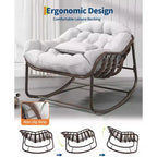 Fauteuil à bascule d'extérieur Papasan surdimensionné, design ergonomique, osier durable, coussin résistant aux intempéries supporte jusqu'à 204 kg