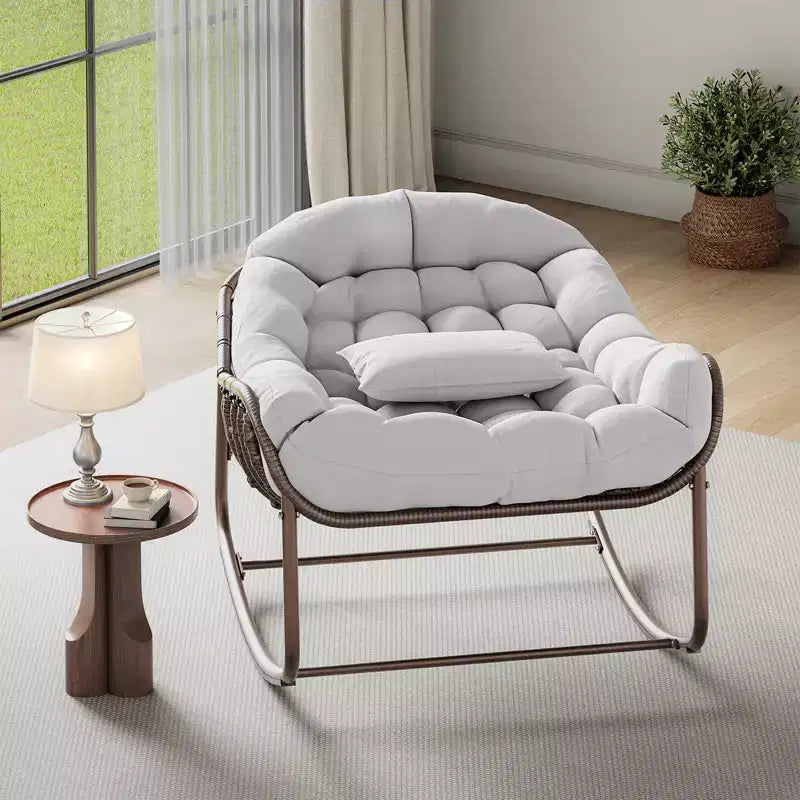 Oversized Outdoor Papasan Rocking Chair  Ergonomic Design Durable Wicker, Weather-Resistant Cushion Supports Up to 450 lbs