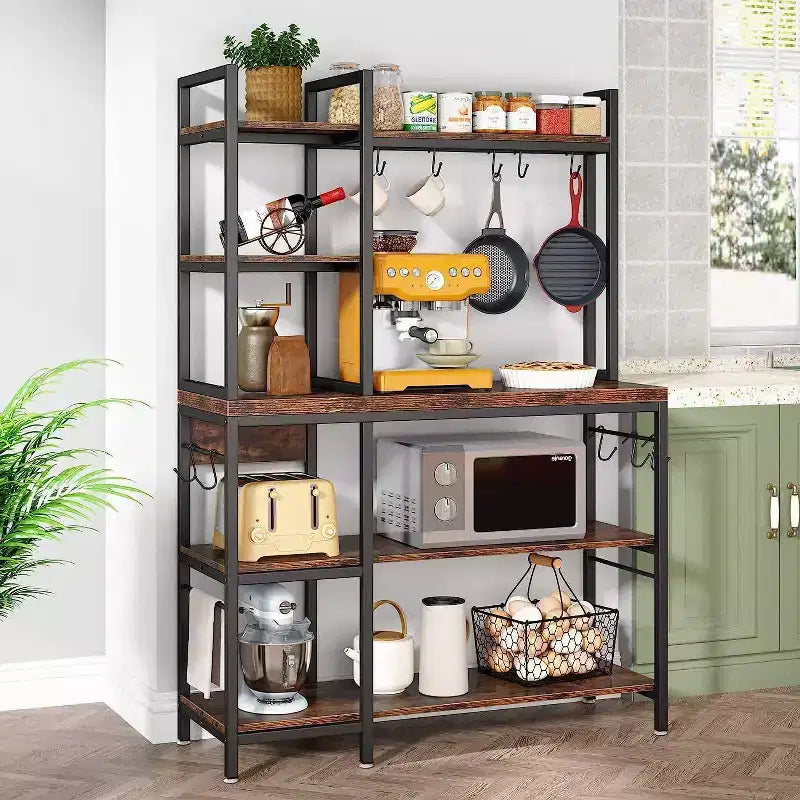 5-Tier 43" Bakers Rack, Brown/Black
