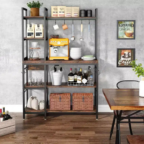 5-Tier 43" Bakers Rack, Brown/Black