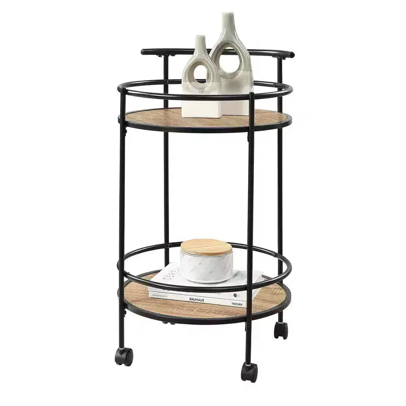 Serving Bar Cart in Weathered Oak and Black