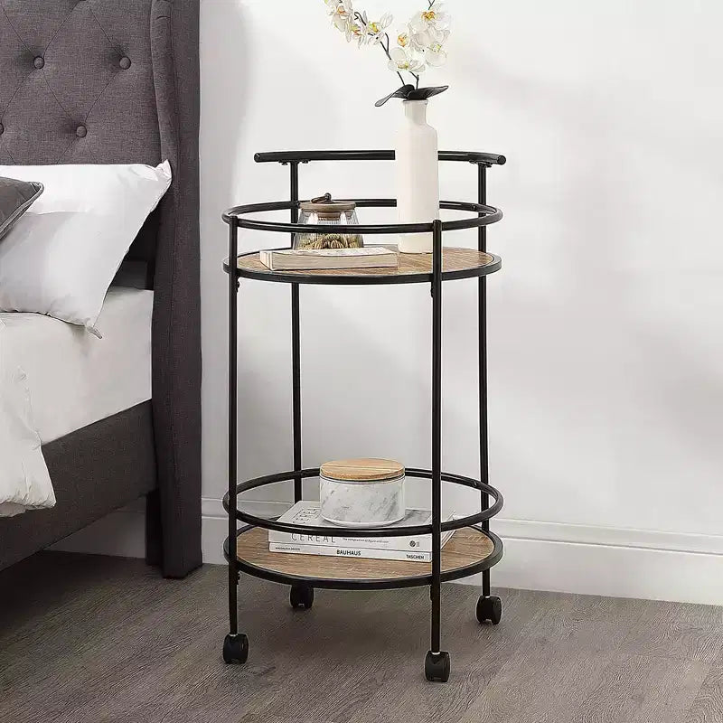 Serving Bar Cart in Weathered Oak and Black