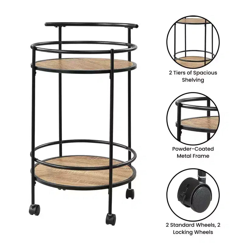 Serving Bar Cart in Weathered Oak and Black